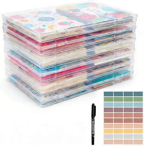 Photo Storage Box, 6 Pack Plastic Photo Organizer Box with Lids, 10.2" x 7.2" x 0.7", Clear Snap-Tight Photo Boxes for Pictures, Cards, Crafts, Files Storage in Kuwait