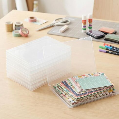 Photo Storage Box, 6 Pack Plastic Photo Organizer Box with Lids, 10.2" x 7.2" x 0.7", Clear Snap-Tight Photo Boxes for Pictures, Cards, Crafts, Files Storage in Kuwait