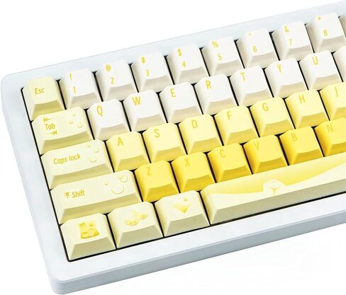 130 Keys Minimalist Yellow Keycap, Cherry Profile PBT Keycap White, Five Sided Dye Sublimation, Thick Custom Keyboard Cap for ANSI/ISO Layout Mechanical Gaming Keyboard in Kuwait