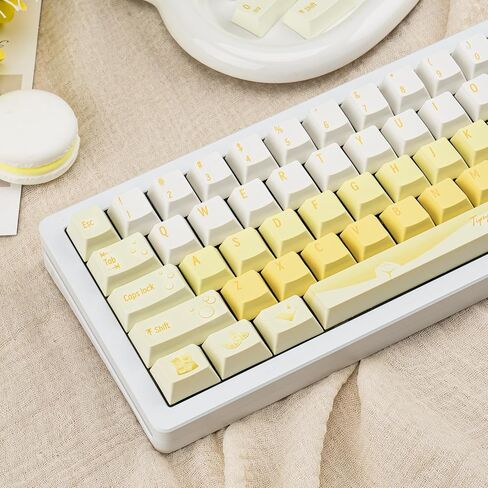 130 Keys Minimalist Yellow Keycap, Cherry Profile PBT Keycap White, Five Sided Dye Sublimation, Thick Custom Keyboard Cap for ANSI/ISO Layout Mechanical Gaming Keyboard in Kuwait