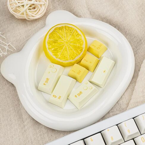 130 Keys Minimalist Yellow Keycap, Cherry Profile PBT Keycap White, Five Sided Dye Sublimation, Thick Custom Keyboard Cap for ANSI/ISO Layout Mechanical Gaming Keyboard in Kuwait