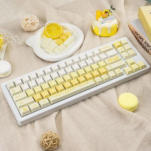 130 Keys Minimalist Yellow Keycap, Cherry Profile PBT Keycap White, Five Sided Dye Sublimation, Thick Custom Keyboard Cap for ANSI/ISO Layout Mechanical Gaming Keyboard in Kuwait