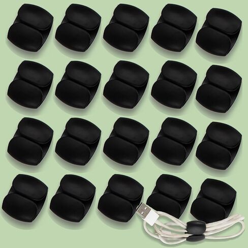 20 PCS Versatile Cable Storage and Organizer Clips – Efficient Wire & Charging Cable Management for Travel, Home & Office Black in Saudi Arabia