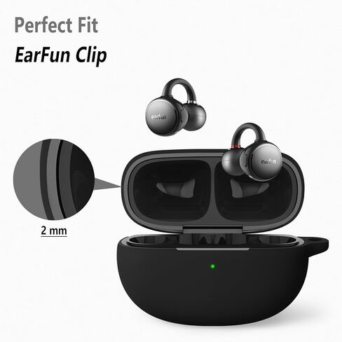 Geiomoo Silicone Case for EarFun Clip Open, Soft Flexible Scratch Resistant Protective Cover with Carabiner (Black) in Saudi Arabia