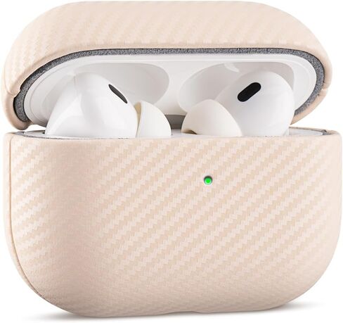 Leather Case - for AirPods Pro 2 Case Cover - Selected Skin-Friendly Leather, Carbon Fibre Texture, Handmade Drop Protective Hard Cover for AirPods Pro 2nd Generation Earbuds - White in Saudi Arabia