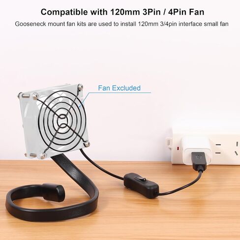 طقم شوايات مروحة 115 مم × 115 مم مع حامل مرن معقوفة، كابل USB Boost 5 فولت 12 فولت 3 سنون / 4 سنون يناسب مروحة الكمبيوتر مقاس 120 مم لمزيد من سيناريوهات التبريد in Kuwait