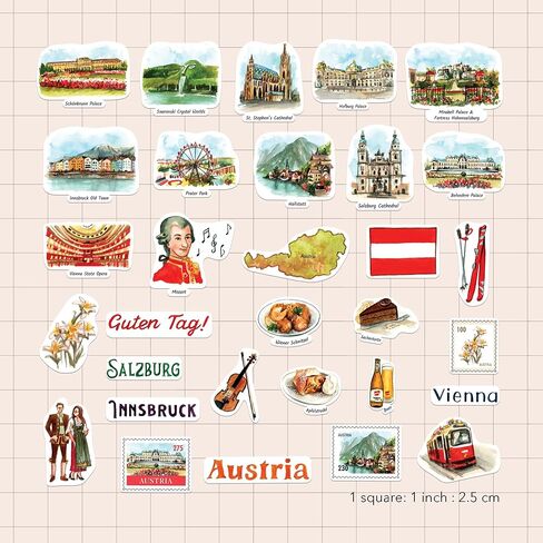 Navy Peony Classical Austria Statement Stickers - Hand-Illustrated Watercolor, Glossy, Waterproof - for Luggage, Laptops, Water Bottles (31 Pcs) in Saudi Arabia