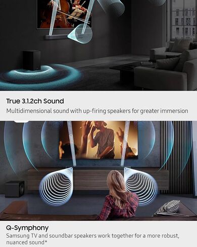 Samsung 3.1.2ch Soundbar, HW-Q600F, with Wireless Subwoofer, Dolby Audio/DTS Virtual:X, Q-Symphony & Game Pro Mode for Immersive TV, Movie, and Gaming Audio in Saudi Arabia