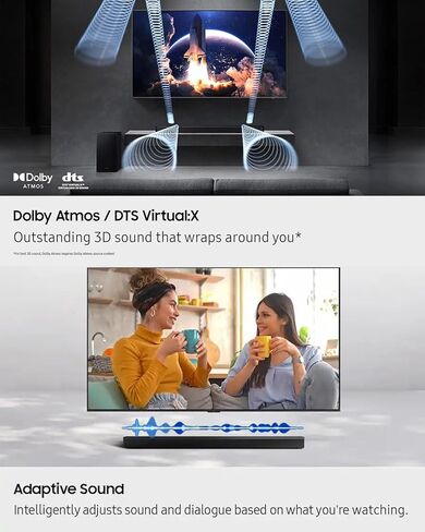 Samsung 3.1.2ch Soundbar, HW-Q600F, with Wireless Subwoofer, Dolby Audio/DTS Virtual:X, Q-Symphony & Game Pro Mode for Immersive TV, Movie, and Gaming Audio in Saudi Arabia