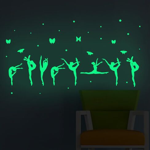 Glow in The Dark Ballet Stickers for Wall Decals,8pcs PET Lovely Ballerina Wall Stickers for Kids, Dancer Stickers Gifts for Girls, Dance Gifts for Water Bottle for Girls in Saudi Arabia