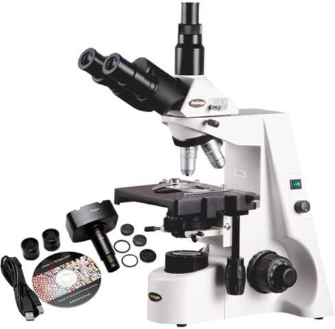 AmScope T690C-5MA Digital Trinocular Compound Microscope, 40X-2500X Magnification, WH10x and WH25x Super-Widefield Eyepieces, Infinity Objectives, Brightfield, Kohler Condenser, Double-Layer Mechanical Stage, Includes 5MP Camera with Reduction Lens and So in Saudi Arabia