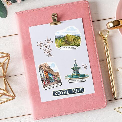 ملصقات سفر من Navy Peony Enchanted Edinburgh (28 قطعة) - ملصقات مصورة يدويًا، غواش، ملصقات تحت عنوان المدينة الاسكتلندية لدفاتر القصاصات والمجلات والكمبيوتر المحمول in Kuwait