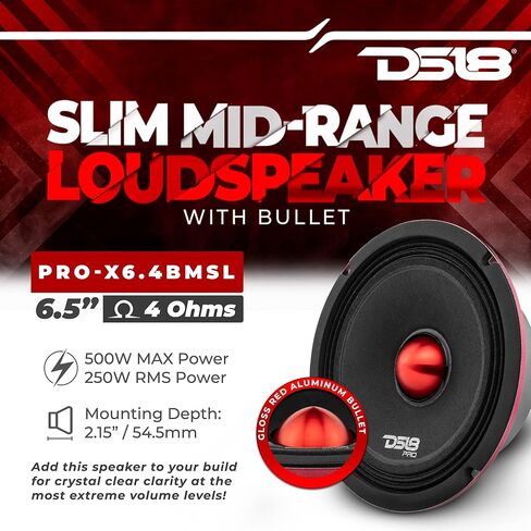 DS18 Premium Car Audio Bundle Mid and High - 2X 6.5 Slim Midrange Shallow Bullet Loudspeaker 500 Watts Peak and 2X 3 Aluminum Super Bullet Tweeter 240 Watts Peak - 4 Speakers in Saudi Arabia