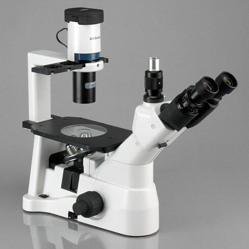 AmScope IN400TC Long Working-Distance Inverted Trinocular Microscope, 40x-1500x, WH10x and WH25x Super-Widefield Eyepieces, Brightfield and Phase-Contrast Objectives, 30W Halogen Illumination, 0.3 NA Abbe Condenser, Plain Stage, 90 to 240V in Saudi Arabia