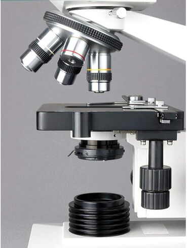 AmScope B400A-LED مجهر ثنائي العينين، عدسات WF10x وWF16x، تكبير 40X-1600X، برايتفيلد، إضاءة LED، مكثف آبي، مسرح ميكانيكي مزدوج الطبقة، رأس منزلق، بصريات عالية الدقة، in Saudi Arabia
