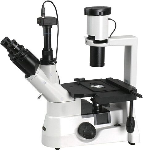AmScope IN300TC-M Digital Long Working Distance Inverted Trinocular Microscope, 40x-1000x, WH10x and WH25x Eyepieces, Phase-Contrast Objectives, 30W Halogen Illumination, 0.3 NA Abbe Condenser, Mechanical Stage, 110V, Includes 1.3MP Camera with Reduction  in Saudi Arabia