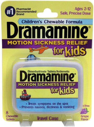 Dramamine Motion Sickness Relief for Kids, Grape Flavor,8 Count (Pack of 2) in Kuwait