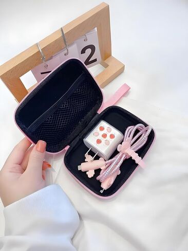 Cute Big Case Portable Storage Box, Electronics for iPhone Accessories Organizer Bag EVA Carrying Case for Earphone Earbuds Wireless Headset U Disk Coin Key Earphone, Pink Butterfly in Saudi Arabia