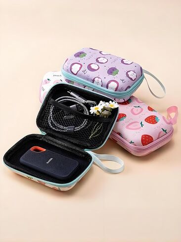 Cute Big Case Portable Storage Box, Electronics for iPhone Accessories Organizer Bag EVA Carrying Case for Earphone Earbuds Wireless Headset U Disk Coin Key Earphone, Pink Butterfly in Saudi Arabia