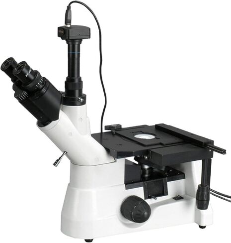 AmScope ME1400TB-M Digital Inverted Trinocular Metallurgical Microscope, 40X-800X Magnification, WF10x and WF20x Eyepieces, WF10x Eyepiece with Reticle, Kohler Condenser, 30W Halogen Illumination with Rheostat, Double-Layer Mechanical Stage, 85-230V, Incl in Saudi Arabia