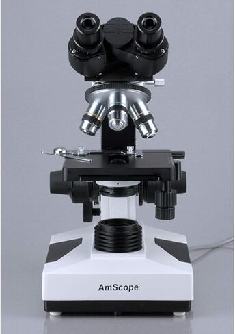 مجهر مركب AmScope B490-DK، عدسات WF10x، تكبير 40X-1000X، Brightfield/Darkfield (BF/DF)، إضاءة هالوجين، مكثف آبي، مسرح ميكانيكي مزدوج الطبقة، رأس منزلق، بصريات عالية الدقة، مضاد للعفن in Saudi Arabia
