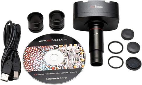 AmScope ME1400TC-5MT Digital Inverted Trinocular Metallurgical Microscope, 40X-1000X Magnification, WF10x and WF25x Eyepieces, WF10x Eyepiece with Reticle, Kohler Condenser, 30W Halogen Illumination with Rheostat, Double-Layer Mechanical Stage, 85-230V, I in Saudi Arabia