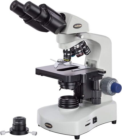 AmScope B340B-DK Siedentopf مجهر مركب ثنائي العينين، تكبير 40X-2000X، Darkfield، إضاءة LED، مكثف Abbe، مرحلة ميكانيكية مزدوجة الطبقة in Saudi Arabia
