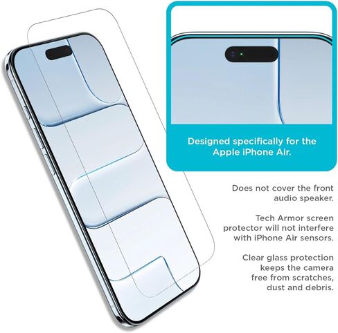 Tech Armor for iPhone 17 Air Screen Protector Glass 6.5 inch - Ballistic Tempered, Case Friendly, Sensor Protection, HD, 9H Hardness, 3 Pack in Saudi Arabia