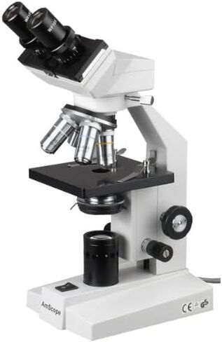 AmScope B100B-M Digital Compound Binocular Microscope, 40X-2000X Magnification, Brightfield, Tungsten Illumination, Abbe Condenser, Plain Stage, Includes 1.3MP Camera with Reduction Lens and Software in Saudi Arabia