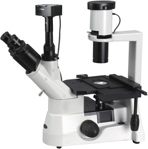 AmScope IN300TC-5MA Digital Long Working Distance Inverted Trinocular Microscope, 40x-1000x, WH10x and WH25x Eyepieces, Phase-Contrast Objectives, 30W Halogen Illumination, 0.3 NA Abbe Condenser, Mechanical Stage, 110V, Includes 5MP Camera with Reduction  in Saudi Arabia