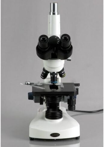 AmScope T340B-LED-8M Digital Siedentopf Trinocular Compound Microscope, 40X-2000X Magnification, Brightfield, WF10x and WF20x Eyepieces, LED Illumination, Abbe Condenser, Double-Layer Mechanical Stage, Includes 8MP Camera with Reduction Lens and Software in Saudi Arabia