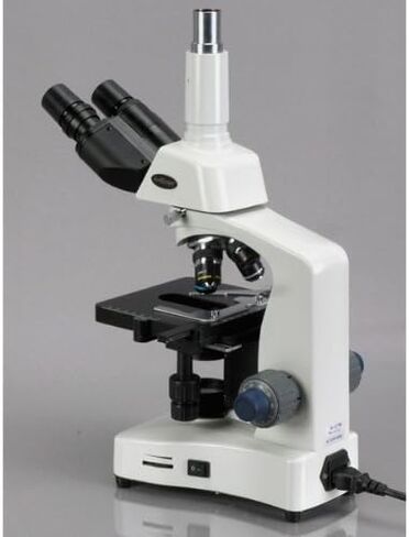 AmScope T340B-LED-8M Digital Siedentopf Trinocular Compound Microscope, 40X-2000X Magnification, Brightfield, WF10x and WF20x Eyepieces, LED Illumination, Abbe Condenser, Double-Layer Mechanical Stage, Includes 8MP Camera with Reduction Lens and Software in Saudi Arabia