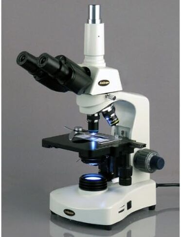 AmScope T340B-LED-8M Digital Siedentopf Trinocular Compound Microscope, 40X-2000X Magnification, Brightfield, WF10x and WF20x Eyepieces, LED Illumination, Abbe Condenser, Double-Layer Mechanical Stage, Includes 8MP Camera with Reduction Lens and Software in Saudi Arabia