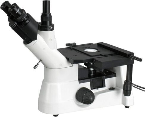 AmScope ME1400TA مجهر معدني ثلاثي العينيات مقلوب، تكبير 40X-600X، عدسات WF10x وWF15x، عدسة WF10x مع شبكاني، مكثف كوهلر، إضاءة هالوجين 30 وات مع مقاومة متغيرة، مرحلة ميكانيكية مزدوجة الطبقة، 85-230 فولت in Saudi Arabia