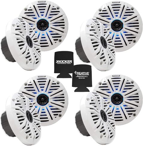 Kicker 6.5" LED Marine Speakers (4 Pair) White Salt Water Grills OEM Replacement Speakers in Kuwait