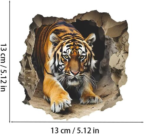 3D Tiger Wall Decal Sticker, 2 Pack Waterproof Removable Vinyl Decal for Laptops, Cars, Wall, Furniture, Bedroom Decoration LB-0021 in Kuwait