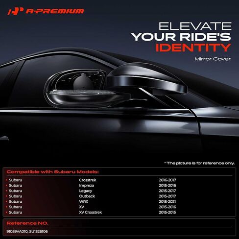غطاء مرآة الرؤية الخلفية لجانب الركاب A-Premium - متوافق مع Subaru Outback 2015-2017، Impreza 2015-2016، Crosstrek، Legacy، XV Crosstrek، XV، WRX - أسود ناعم، بدون فتحة إشارة الانعطاف in Kuwait