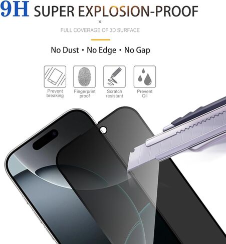 3 قطع واقي شاشة للخصوصية لهاتف iPhone 16 Pro Max [زجاج مقسى مضاد للتجسس]، فائق الدقة، مضاد للخدش، خالٍ من الفقاعات، زجاج واقي سهل التركيب 9H لهاتف iPhone 16 Pro Max in Saudi Arabia