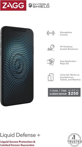 ZAGG InvisibleShield Liquid Defense+ واقي الشاشة مع ضمان إصلاح الشاشة بقيمة 250 دولارًا - حماية معززة بتقنية النانو لهواتف iPhone وSamsung الذكية، والأجهزة اللوحية، والساعات، وسهولة الاستخدام in Saudi Arabia