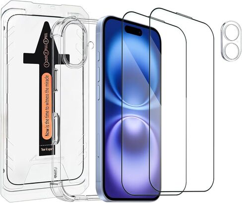 حافظة لهاتف iPhone 17 شفافة مع واقي الشاشة وواقي عدسة الكاميرا بتغطية كاملة من الزجاج المقسى بصلابة 9H مع صندوق خالٍ من الغبار (عبوة من قطعتين + قطعة واحدة) شفاف in Kuwait