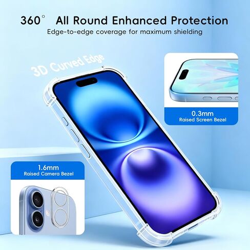 حافظة لهاتف iPhone 17 شفافة مع واقي الشاشة وواقي عدسة الكاميرا بتغطية كاملة من الزجاج المقسى بصلابة 9H مع صندوق خالٍ من الغبار (عبوة من قطعتين + قطعة واحدة) شفاف in Kuwait