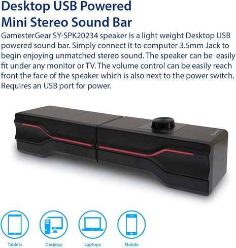 Desktop USB Powered 2-in-1 Soundbar Stereo Speaker, RGB LED Light in Saudi Arabia