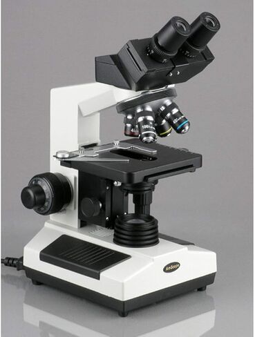 مجهر مركب AmScope B390A، تكبير 40X-1600X، برايتفيلد، إضاءة هالوجين، مكثف آبي، مرحلة ميكانيكية مزدوجة الطبقة in Saudi Arabia