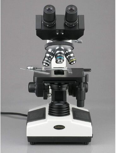 مجهر مركب AmScope B390A، تكبير 40X-1600X، برايتفيلد، إضاءة هالوجين، مكثف آبي، مرحلة ميكانيكية مزدوجة الطبقة in Saudi Arabia