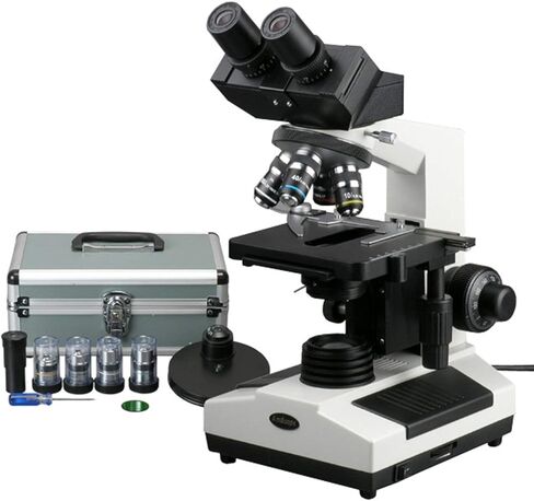 AmScope B390A-PCT Compound Binocular Microscope, 40X-1600X Brightfield Magnification, 100X-1600X Phase-Contrast Magification, Halogen Illumination, Abbe Condenser, Double-Layer Mechanical Stage, Phase Contrast Turret in Saudi Arabia