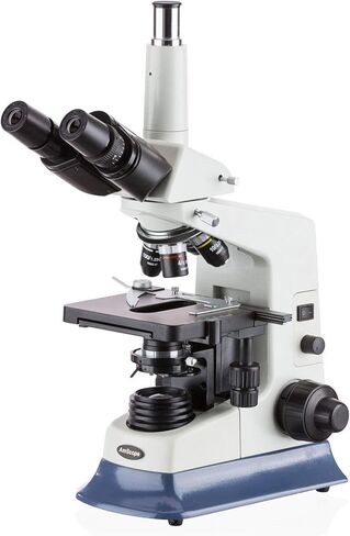 AmScope T590A Professional Compound Trinocular Microscope, WF10x and WF16x Eyepieces, 40X-1600X Magnification, High-Contrast Objectives, Brightfield, Halogen Illumination, Abbe Condenser, Double-Layer Mechanical Stage, Anti-Mold, 110V in Saudi Arabia