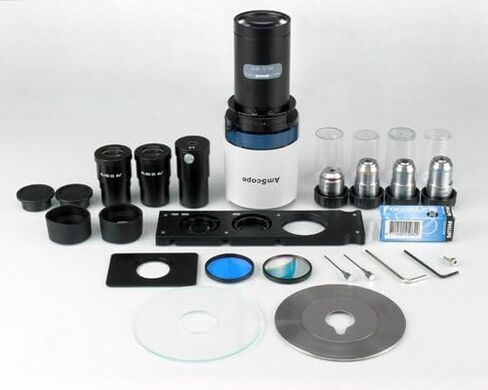 AmScope IN400T-8M مجهر ثلاثي العينيات مقلوب رقمي طويل المسافة، 40x-600x، عدسات WH10x فائقة الاتساع، أهداف برايتفيلد وتباين الطور، إضاءة هالوجين 30 وات، مكثف NA Abbe 0.3، مرحلة عادية، 90 إلى 240 فولت، تتضمن 8 ميجابكسل Ca in Saudi Arabia