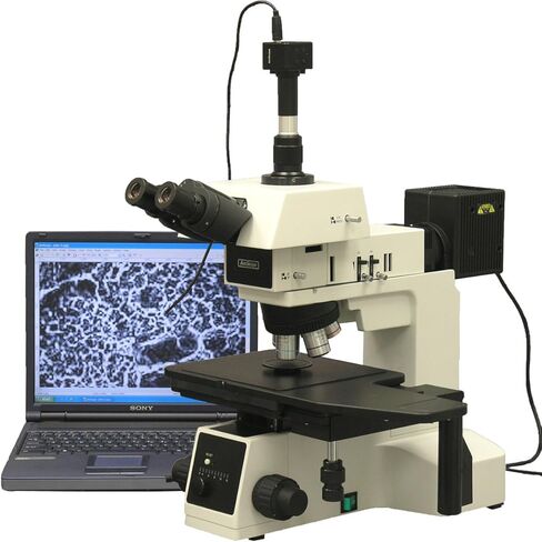 AmScope ME600T-8M Digital Episcopic Trinocular Metallurgical Microscope, 50X-500X Magnification, PL10x Extreme Widefield Eyepieces, Infinity Plan Long Working Distance Objectives, Kohler Condenser, Brightfield/Darkfield/Polarizing Halogen Illumination wit in Saudi Arabia