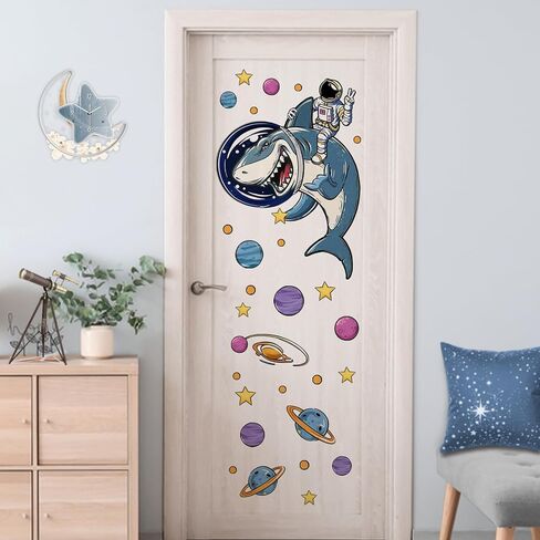 Outer Space Shark Funny Wall Decals Stickers, Astronaut Planet Galaxy Nursery Decor, Solar System Stars Polka Dots Home Decorations Bedroom Playroom Classroom Art in Saudi Arabia