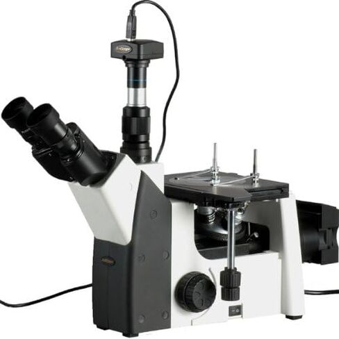 AmScope ME1200TC-M مجهر معدني ثلاثي العينيات رقمي مقلوب، تكبير 50X-1250X، عدسات PL10x وPL25x، مكثف مستقطب، إضاءة LED مستقطبة ومشرقة مع مقاومة متغيرة، مرحلة ميكانيكية كبيرة مزدوجة الطبقة، 90-240 فولت، Inc in Saudi Arabia